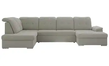 Wohnlandschaft mit Schlaffunktion Madrito links Boucléstoff Elefantengrau