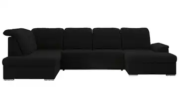 Wohnlandschaft mit Schlaffunktion Madrito links Boucléstoff Schwarz