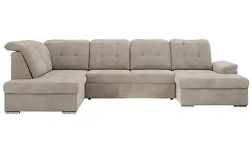 Wohnlandschaft mit Schlaffunktion Madrito links Webstoff Hellbraun