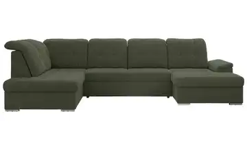 Wohnlandschaft mit Schlaffunktion Madrito links Boucléstoff Dunkelgrün