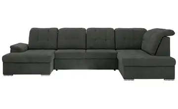 Wohnlandschaft mit Schlaffunktion Madrito rechts Webstoff Basaltgrau