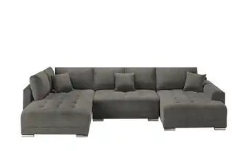 Wohnlandschaft mit Schlaffunktion Mikrofaser Anthrazit rechts