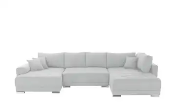 Wohnlandschaft mit Schlaffunktion Lemie Flachgewebe Hellgrau links