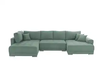 Wohnlandschaft mit Schlaffunktion Lemie Flachgewebe Dunkelgrün rechts