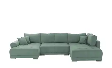 Wohnlandschaft mit Schlaffunktion Lemie Flachgewebe Dunkelgrün links