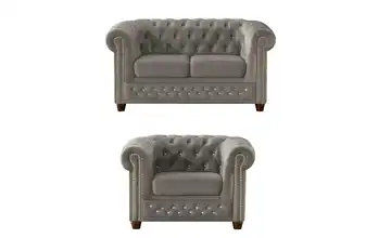 S-STYLE Chesterfield Polstergarnitur 2+1 Cleo Blink Grau