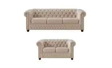 S-STYLE Chesterfield Polstergarnitur 3+2 Cleo Blink Beige