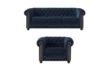 S-STYLE Chesterfield Polestergarnitur 3+1 Cleo Blink Marineblau