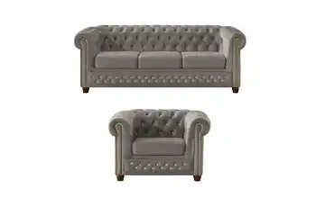S-STYLE Chesterfield Polestergarnitur 3+1 Cleo Blink Grau