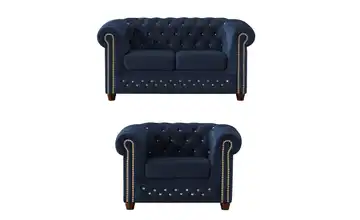 S-STYLE Chesterfield Polstergarnitur 2+1 Cleo Blink Marineblau