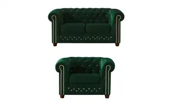 S-STYLE Chesterfield Polstergarnitur 2+1 Cleo Blink Flaschengrün